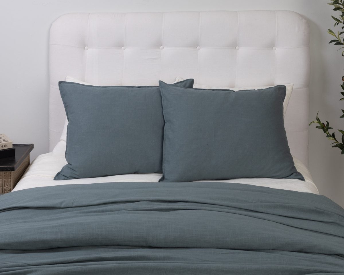 Amity home baker duvet in petrol blue   subtle textured weave