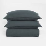Amity home baker duvet and shams in petrol blue   soft textured fabric
