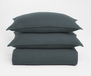 Amity home baker duvet and shams in petrol blue   soft textured fabric