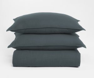 Amity home baker duvet and shams in petrol blue   soft textured fabric