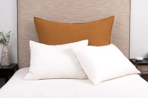 Amity home baker sham in ochre   linen texture