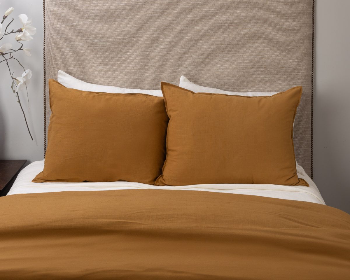 Amity home baker duvet in ochre   textured fabric