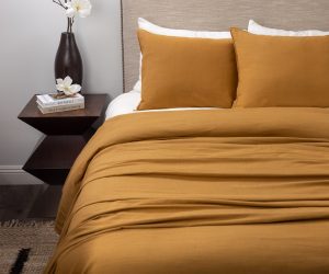 Amity home baker duvet in ochre   soft woven texture