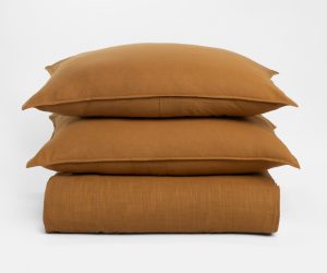 Amity home baker duvet in ochre   soft textured linen fabric