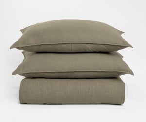 Amity home baker duvet in laurel   linen texture