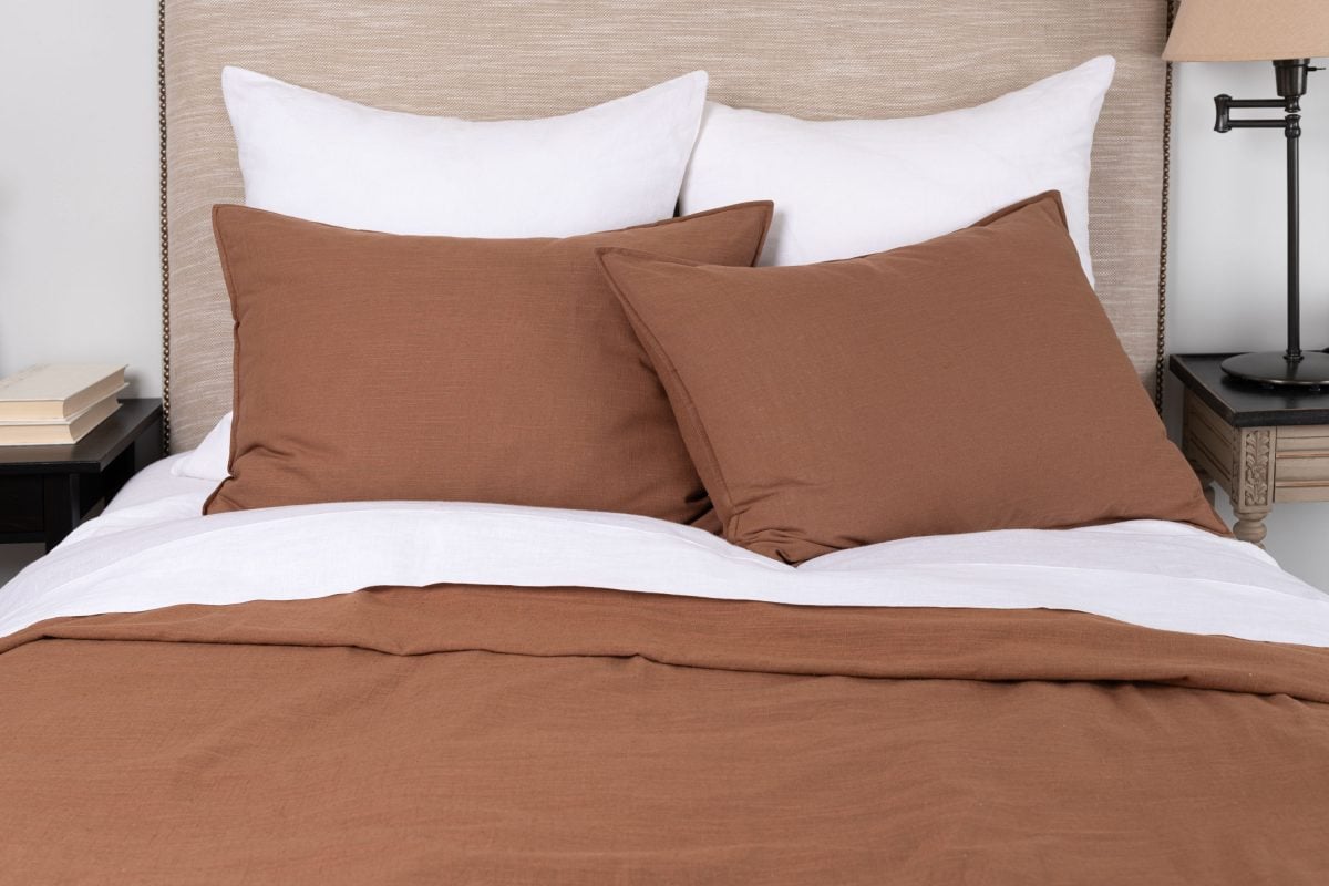 Amity home baker duvet in saddle   textured linen fabric