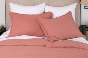 Amity home sadie duvet in blush   frayed edge detail