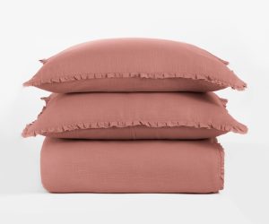 Amity home sadie duvet in blush   frayed ruffle edge