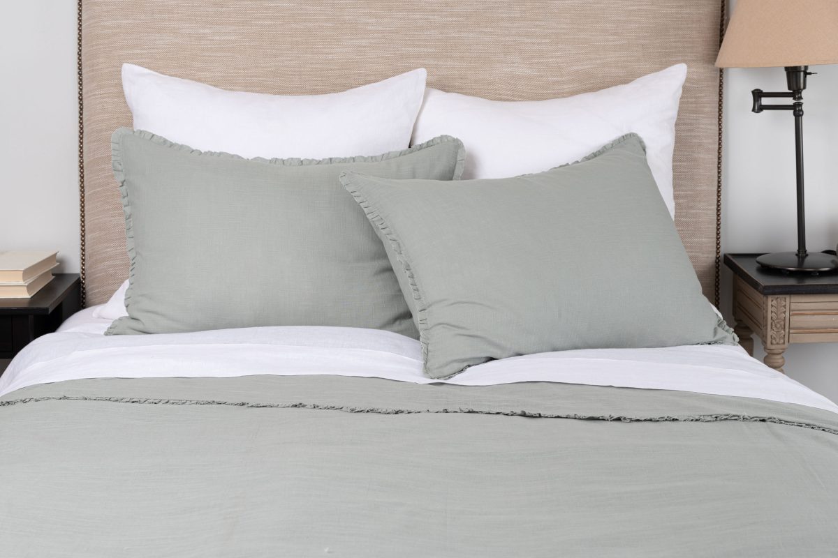 Amity home sadie duvet in mineral   frayed ruffle edge