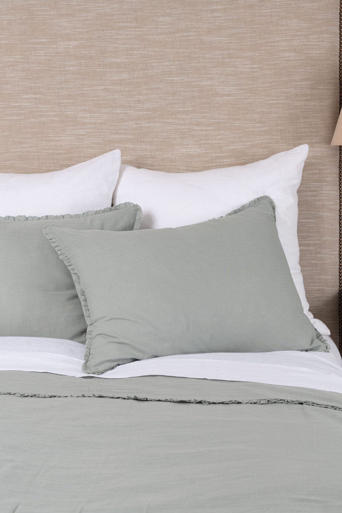Amity home sadie duvet in mineral   ruffled edge detail