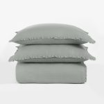 Amity home sadie duvet in mineral   ruffled raw edge trim