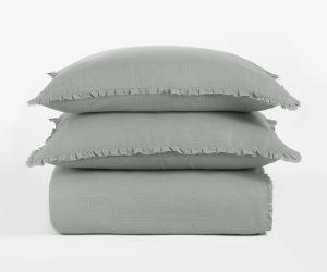 Amity home sadie duvet in mineral   ruffled raw edge trim