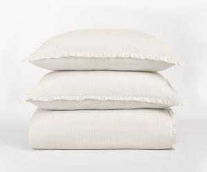 Amity home sadie duvet in broken white   frayed edge detail