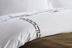 Amity home ellis duvet in white with cypress   geometric embroidery