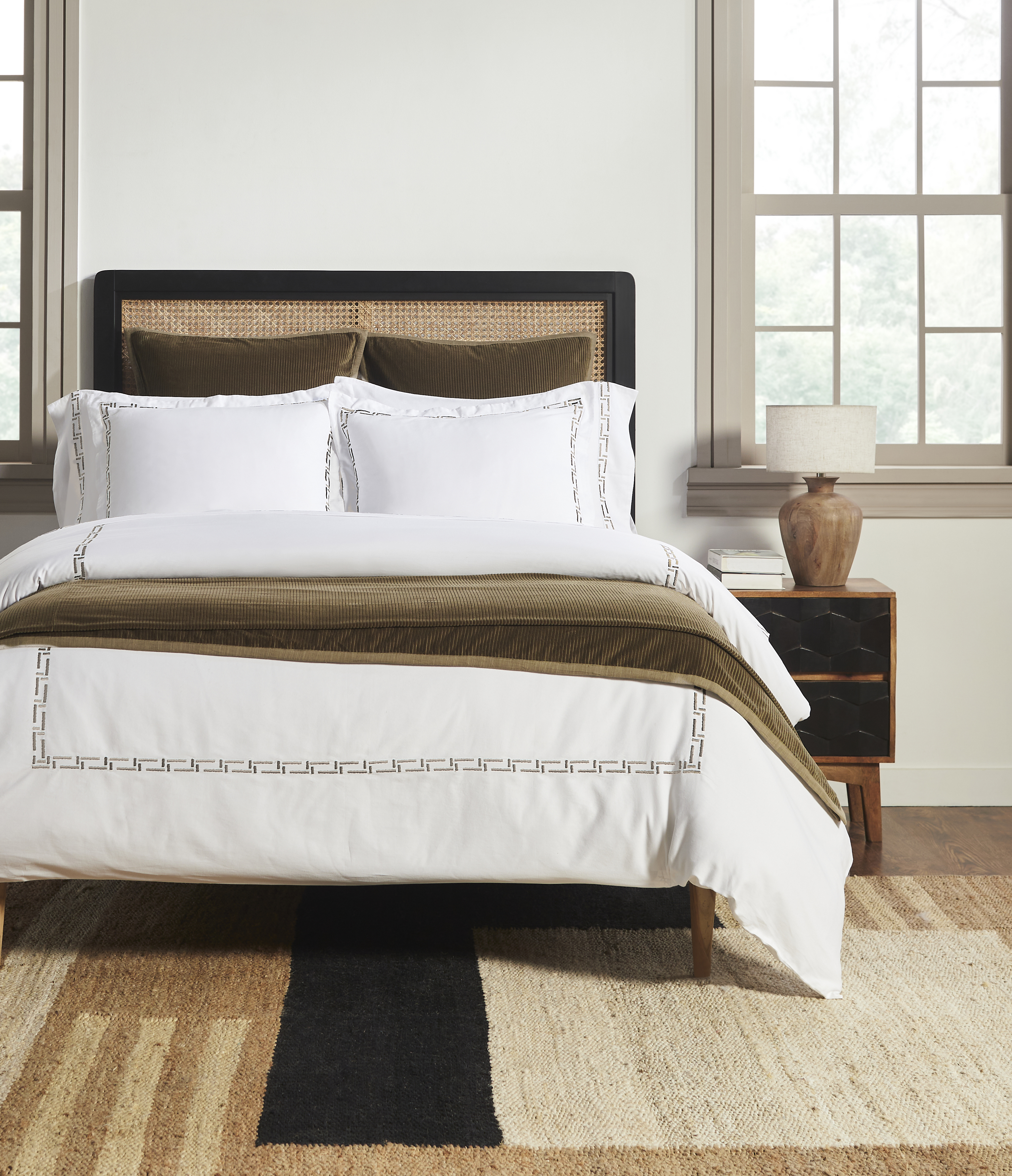 15497mbed | Amity Home Amity home ellis duvet in white with mushroom elegant geometric embroidery