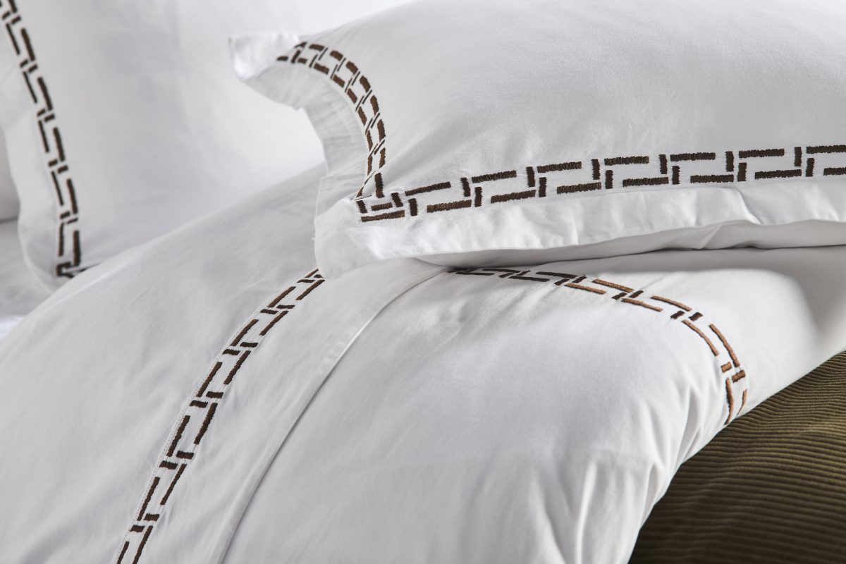 Amity home ellis duvet in white with saddle   geometric embroidery pattern