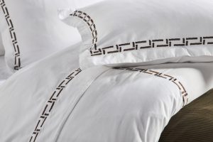 Amity home ellis duvet in white with saddle   geometric embroidery pattern