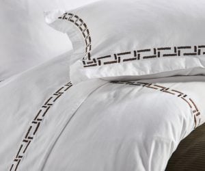 Amity home ellis duvet in white with saddle   geometric embroidery pattern
