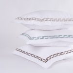 Amity home ellis sheet set in white with saddle   geometric embroidered border