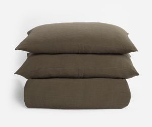 Amity home jenski duvet cover  pillows in laurel   soft crinkled texture