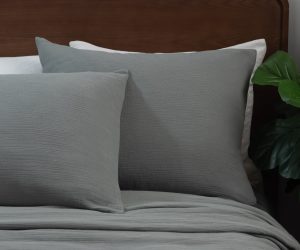 Amity home jenski duvet cover in stone   crinkled gauze texture