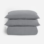 Amity home jenski duvet cover in stone   crinkled muslin texture