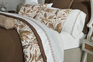 Amity home frida duvet set in brown  beige   hand painted botanical print