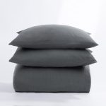 Amity home manoli duvet cover set in charcoal grey   linen weave texture
