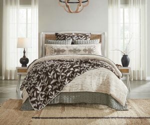 Amity home clyde  virginia collection in browncream   leaf print bedding