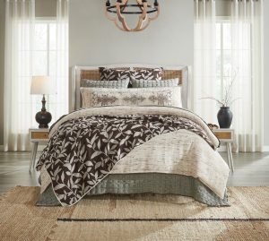 Amity home clyde  virginia collection in browncream   leaf print bedding
