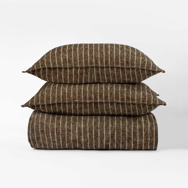 Amity Home Bruno Duvet Cover in Tobacco - Striped Textured Weave