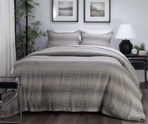 Amity home hugh linen duvet cover in striped natural   thin horizontal stripes