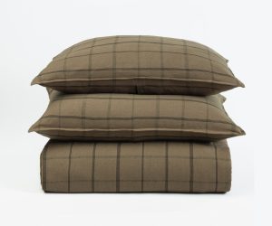 Amity home nelson duvet cover in loden   subtle grid pattern