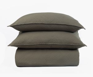 Amity home foster duvet cover in laurel   chevron quilted texture