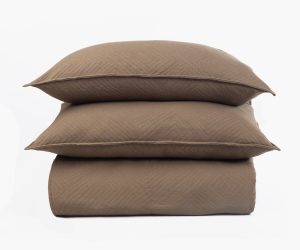 Amity home foster duvet cover in mocha   chevron quilted texture