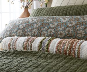 Amity home priya x long bolster in teal floral print   block printed design