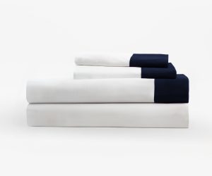 Amity home camden sheet set in white and blue   two tone design