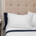 Amity home camden sheet set in bluewhite   crisp cotton with navy border