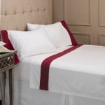 Amity home camden sheet set in red   crisp white with red border