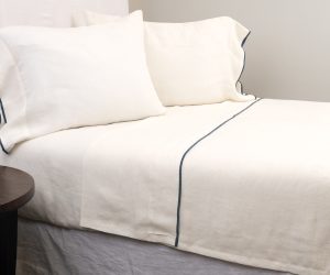 Amity home tyne linen sheet set in ivory steel blue   embroidered edge