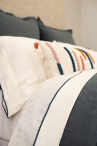 Amity home tyne linen sheet set in ivory steel blue   embroidered stripe detail