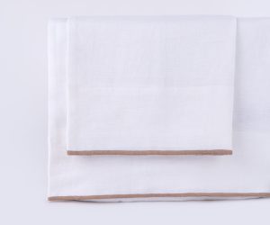 Amity home tyne linen sheet set in white emb khaki   embroidered linen texture