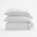 Amity home bellagio sheet set in whitepetal pink   embroidered chain design