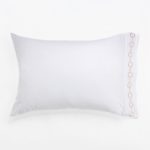 Amity home bellagio pillowcases in white with petal pink   embroidered chain link