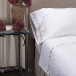 Amity home bellagio sheet set in petal pink   embroidered chain link detail