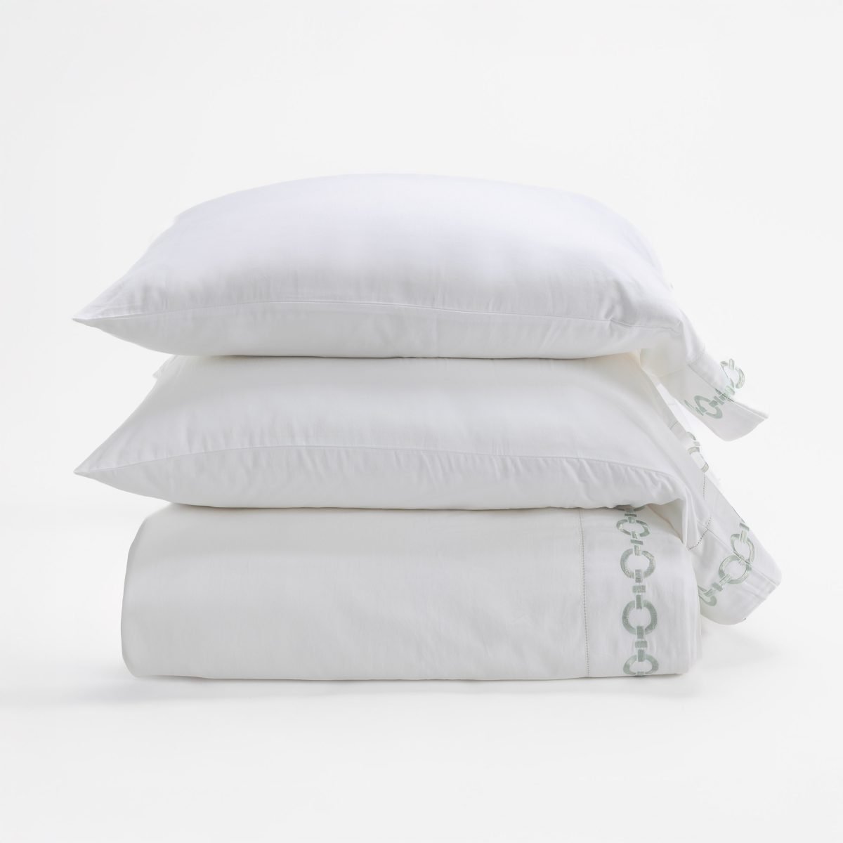 BELLAGIO SHEET SET, EMBROIDERED SEAGLASS - Image 1
