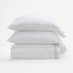 Amity home bellagio sheet set in embroidered seaglass   chain link embroidery
