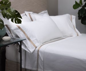 Amity home savona sheet set in white   caramel embroidered border