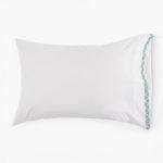 Amity home turin sheet set in white   light blue geometric embroidery