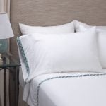 Amity home turin sheet set in white   peacock geometric embroidery